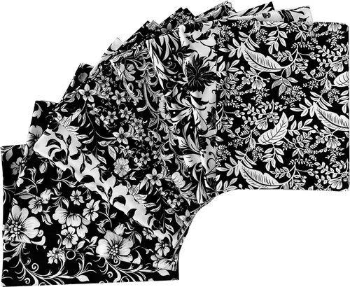 18" x 22" Fat Quarters Quilting Cotton Fabric Bundles for Sewing, 10 PCS Black&White Floral