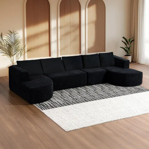 Sofá modular modular de 144 pulgadas, sofá de nube en forma de U de gran tamaño, color negro | No Assembly Required • 22" Deep Memory Foam Seat •
