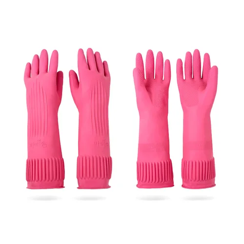 Miniatura 20 de DABOGOSA Mamison 2 pares de guantes de goma impermeables reutilizables para limpieza de lavavajillas para el hogar, guantes de cocina