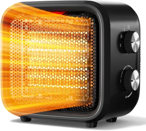 Calentador de espacio pequeño, mini calentador de escritorio de 1500 W para oficina, calentador de cerámica PTC portátil con termostato, Negro