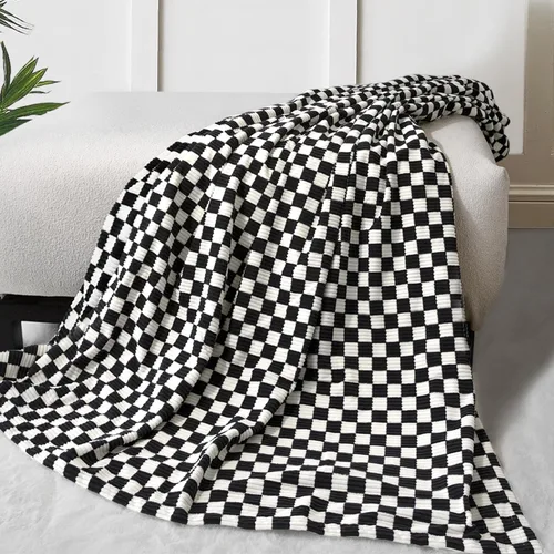 Miniatura 5 de Manta de bebé para niños y adultos, manta de corduroy cómoda y duradera para niños pequeños con doble capa, respaldo punteado, diseño de cuadros