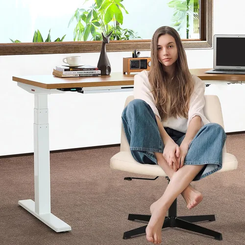 Miniatura 2 de FDW Silla Criss Cross sin brazos, silla de escritorio de oficina con patas cruzadas, ajustable, giratoria, ergonómica, sin ruedas, respaldo