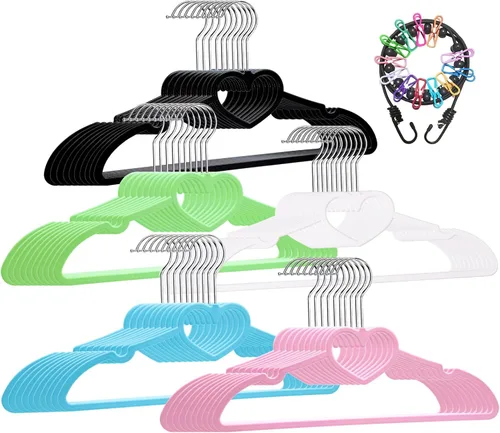 Perchas de plástico, paquete de 50 perchas de ropa en forma de corazón, ultra finas que ahorran espacio, perchas coloridas con gancho giratorio de