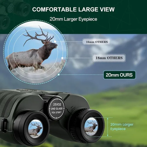 Miniatura 7 de Binoculares compactos UHD de 25 x 32 para adultos de alta potencia, binoculares de visión grande con visión clara de poca luz, binoculares