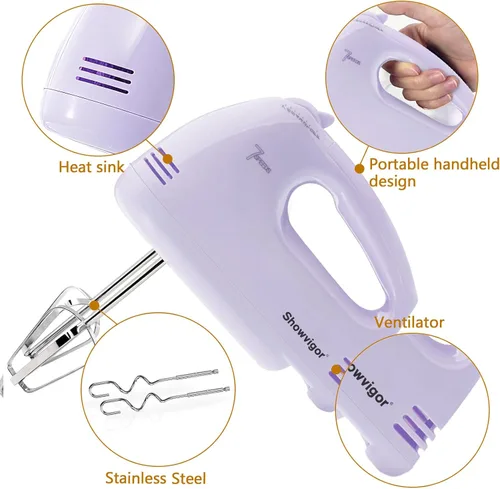 Miniatura 2 de Batidora de mano eléctrica portátil - Mezclador de cocina de 7 velocidades con 5 accesorios de acero inoxidable, batidor, batidor de alimentos
