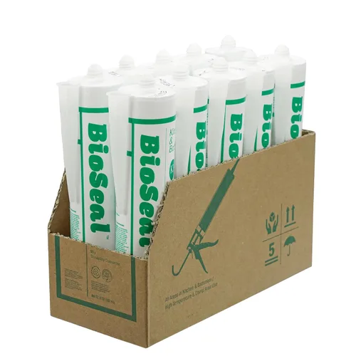 White BioSeal - Sellador de silicona para cocina y baño, resistente al agua y de bajo olor, cartucho de 10.1 onzas, color blanco (paquete de 10)