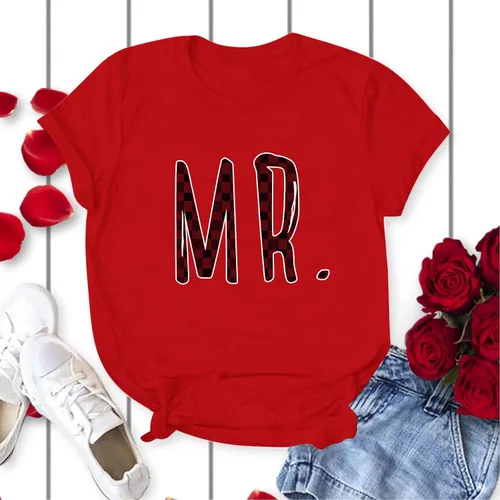 Miniatura 4 de Camiseta de manga corta unisex con estampado de letras a juego para parejas, para San Valentín