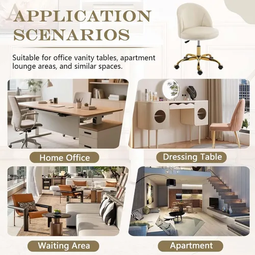 Miniatura 8 de Silla de tocador blanca y dorada con respaldo, silla pequeña para tocador, sillas de maquillaje giratorias de terciopelo y bonitas sillas déak