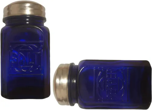 Ritadeshop Saleros y pimenteros antiguos de moda, vidrio azul cobalto