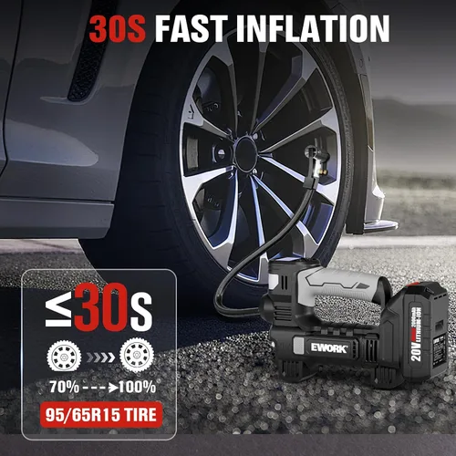 Miniatura 3 de EWORK Inflador de neumáticos de 20 V, compresor de aire portátil para neumáticos de automóvil con batería y cargador, bomba de aire inalámbrica