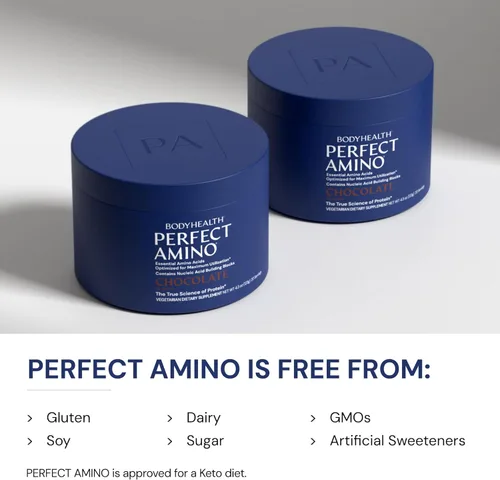 Miniatura 3 de BodyHealth PerfectAmino - BCAA y EAA en polvo para antes y después del entrenamiento, bebida energética de aminoácidos para hombres y mujeres
