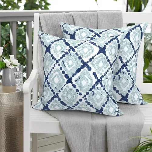 Miniatura 575 de Juego de 2 almohadas para exteriores de 16 x 16 pulgadas, repelentes al agua con interiores, para muebles de patio, hogar, jardín, geometría bohemia