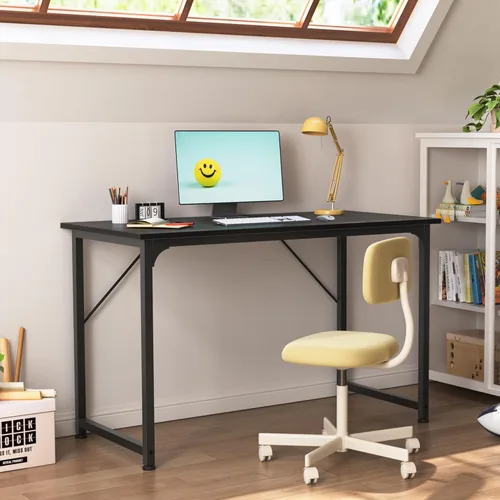 Miniatura 5 de Huuger - Escritorio de oficina moderno y sencillo, escritorio para juegos de 40 pulgadas con almacenamiento, marco de metal negro, amplio espacio