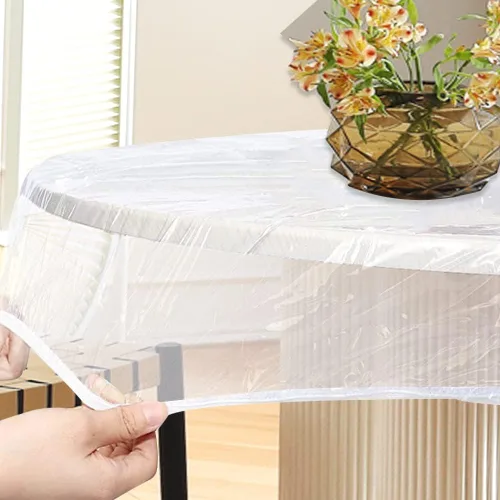 Miniatura 7 de TWUTGAYW Mantel redondo de vinilo de 40 a 44 pulgadas, cubierta de mesa con bordes elásticos de PVC, protector de mantel transparente de plástico