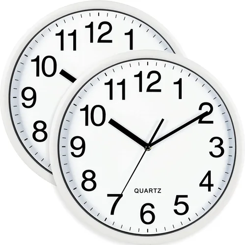 Miniatura 8 de Bernhard Products Reloj de pared negro, 2 unidades, silencioso, sin tictac, de cuarzo, de calidad extra grande, funciona con pilas, redondo, fácil