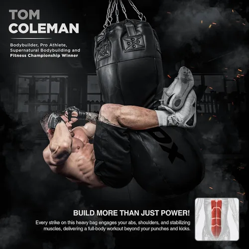 Miniatura 5 de RDX Saco de boxeo de doble ángulo de 4 pies con guantes y cadena colgante de 6 paneles – Uppercut & Body Shot Bolsa de boxeo pesada para Muay Thai