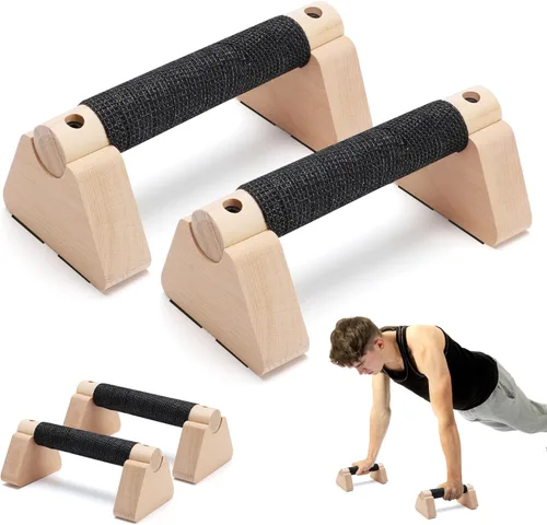 Barra de realce de 2 piezas, equipo de calistenia de madera para hombres y mujeres, entrenamiento de fuerza, asas de flexión con base antideslizante