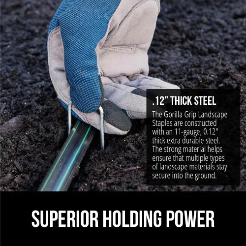 Miniatura 3 de GORILLA GRIP Paquete de 50 grapas de jardín prémium de 6 pulgadas, estacas de jardín de acero galvanizado de calibre 11, pasadores de jardinería
