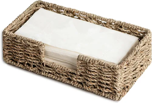 Miniatura 9 de StorageWorks Servilletero de hierba marina para mesa, cestas de mimbre para baño, dispensador de servilletas rústico para comedor, sala