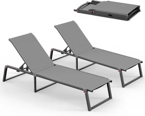 Miniatura 26 de Silla de Salón de Aluminio para Exterior, Sillas de Salón Plegables y sin Montaje para Patio y Piscina, Silla Reclinable de 5 Posiciones para Blanco