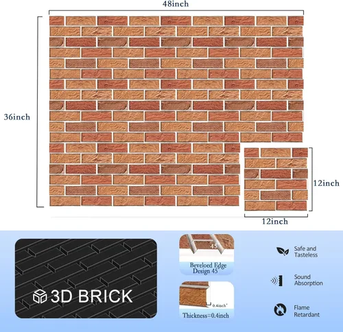 Miniatura 2 de Paquete de 12 paneles acústicos, paneles de insonorización autoadhesivos con patrón de ladrillo 3D para paredes, paneles de pared decorativos