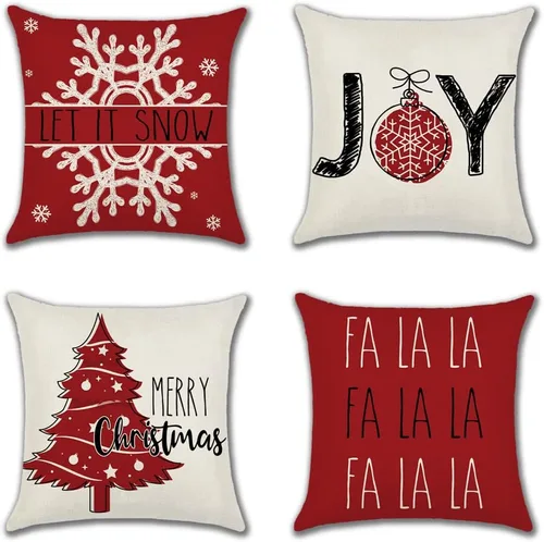 Miniatura 12 de OTOSTAR Juego de 4 fundas de almohada de Navidad de 45.7 x 45.7 cm, decoración navideña de granja, fundas de almohada de Navidad Joy Xmas Tree Let