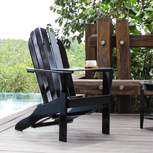 Miniatura 2 de Cambridge Casual Silla Adirondack Magnolia de madera maciza de 2 piezas con mesa de bandeja, color negro