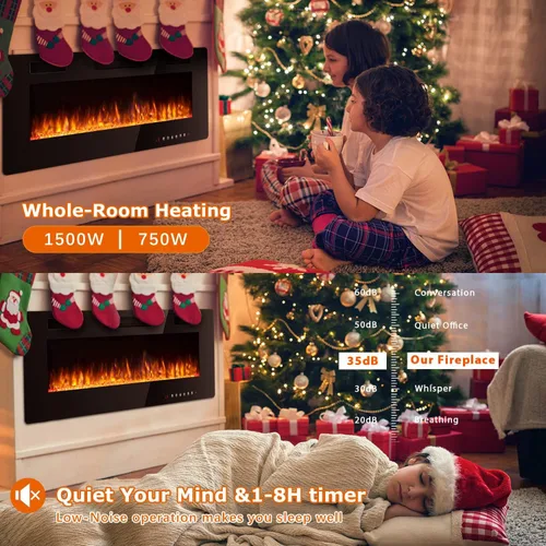 Miniatura 3 de Vitesse Chimenea eléctrica ultrafina de 50 pulgadas, con bisel estrecho, calentador de chimenea lineal empotrado en la pared, control remoto