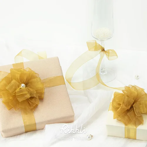 Miniatura 4 de Ribbli - Cinta de organza color oro pálido, 1/2 pulgadas x 50 yardas continuas, cinta transparente dorada para envolver regalos, envolver galletas