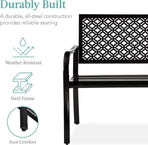 Miniatura 3 de Best Choice Products Banco al aire libre para 2 personas, muebles de bancos de acero metálico para jardín, patio, porche, entrada con respaldo