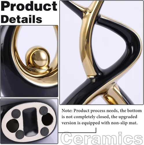 Miniatura 2 de Escultura moderna de cerámica abstracta dorada y negra, estatuas de Knick Knacks para sala de estar, estante, soporte de TV, mesa de café, comedor