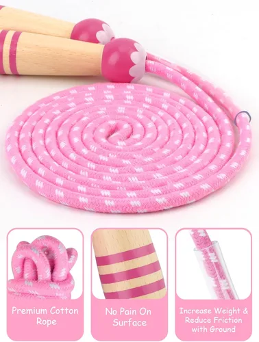 Miniatura 3 de Cuerda de Saltar para Niños, Lorvain Cuerda de Saltar Ajustable, Cuerdas de Saltar para Niños con Mango de Madera para Niñas y Niños, Cuerdas