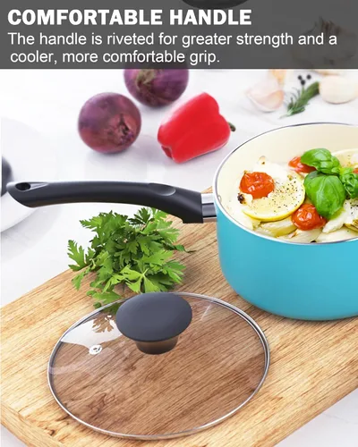 Miniatura 5 de Cook N Home Basics - Juego de ollas y sartenes antiadherentes de cerámica, hornos holandeses y cacerolas con tapa de vidrio, sartenes sin tapa, sin