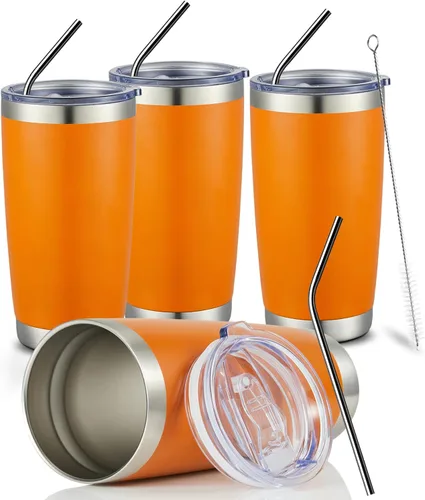 Miniatura 20 de COMOOO Taza de viaje de acero inoxidable de doble pared aislada al vacío de 20 onzas con tapa y pajita, taza de café aislada con recubrimiento