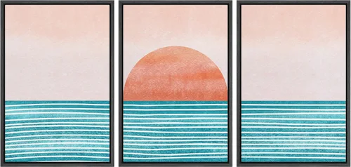 Miniatura 35 de wall26 Lienzo enmarcado para pared, juego de arte impreso con collage de polígonos en espiral negro y tostado, ilustraciones de patrones abstractos