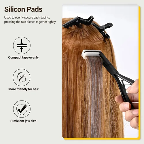 Miniatura 5 de Gomake Kit de herramientas de extensión de cabello con cinta adhesiva de superficie plana de acero inoxidable, pinzas de sujeción de sellado