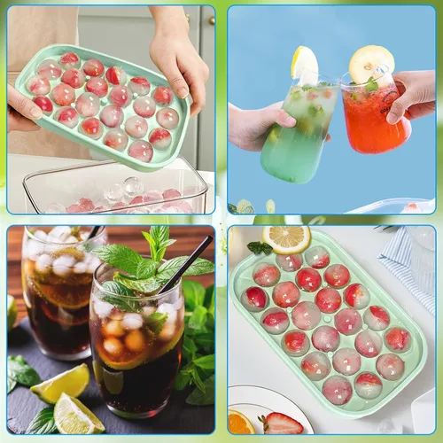 Miniatura 2 de Bandeja para cubitos de hielo, paquete de 2 unidades de silicona flexible para 22 bolas de hielo con tapa, sin BPA, bandejas de cubitos de hielo