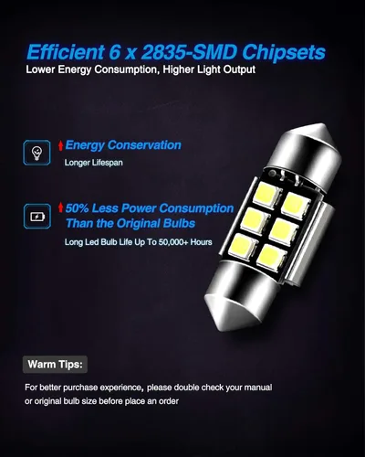 Miniatura 2 de Marsauto Bombilla LED DE3175 de 1.220 in, bombillas LED Festoon de 1.2 pulgadas, superbrillante, 300 lúmenes, 6500 K, 2835 SMD 3175 DE3021 3022 3021