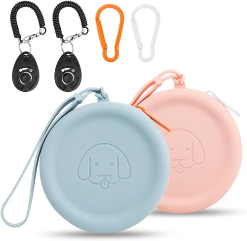 Miniatura 15 de Bolsa de golosinas para perros de silicona, 2 piezas, bolsa para caminar para mascotas para perros y gatos, tamaño bolsillo, fácil de limpiar, sin