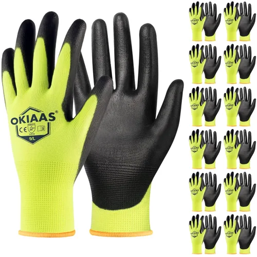 Miniatura 10 de OKIAAS Guantes de trabajo para hombre, guantes ultra delgados y ligeros con agarre, juego de 12 pares de guantes de construcción con revestimiento