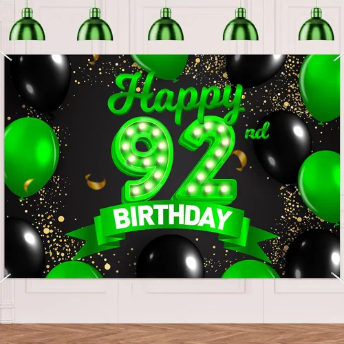 Miniatura 18 de Cartel de feliz cumpleaños 26 verde y negro, telón de fondo con texto en inglés "Cheers to 26 years old confeti", globos de confeti, decoración