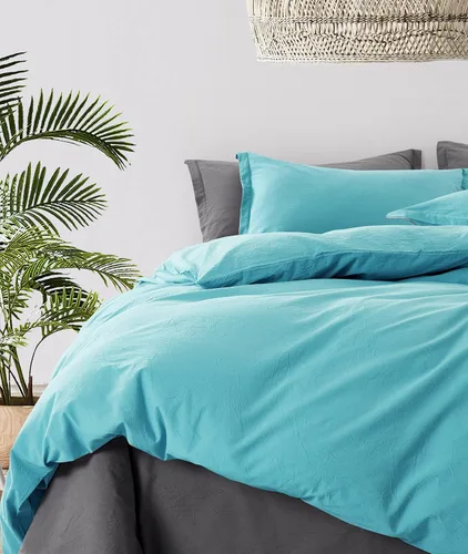 Miniatura 20 de Get Bed Ready Juego de funda de edredón casual de algodón lavado a la piedra, color sólido, estilo moderno, ropa de cama natural arrugada