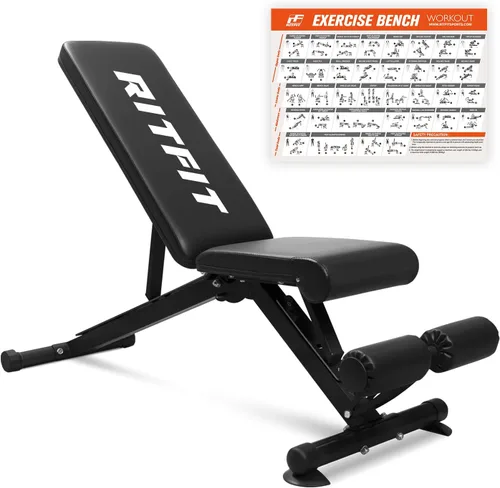Miniatura 10 de RitFit Banco de pesas ajustable y plegable para gimnasio en casa, levantamiento de pesas y entrenamiento de fuerza, póster de entrenamiento
