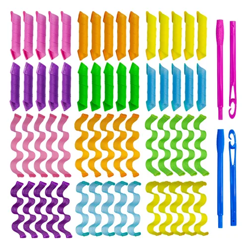 60 rizadores de pelo sin calor, kit de peinado en espiral y ondulado, 2 estilos, rizadores sin calor con 2 ganchos para mujeres y niñas, cabello 9.9