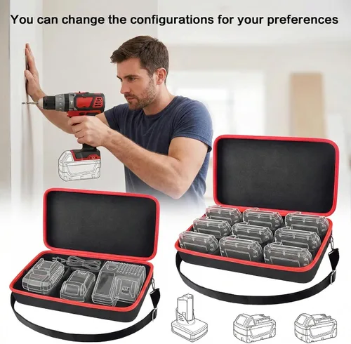 Miniatura 2 de Comecase Estuche rígido de batería extra grande para batería y cargador Milwaukee M12/M18, soporte de caja de baterías para baterías de 18V 20v Negro