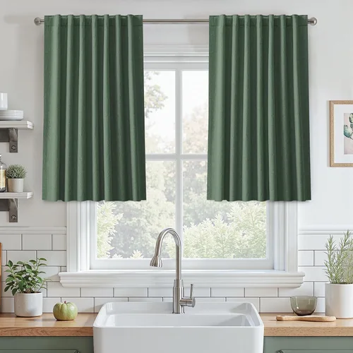 Miniatura 15 de UHITECH Cortinas cortas de lino de 24 pulgadas de largo para ventanas pequeñas de granja, cortinas opacas modernas para sala de estar, pestañas