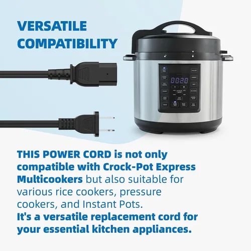 Miniatura 5 de Cable de alimentación compatible con olla Crock-Pot Express de 6 cuartos de galón SCCPPC600-V1, para olla instantánea, olla de arroz, cable