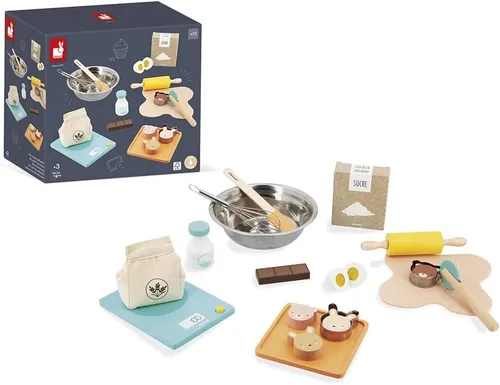 Miniatura 2 de Janod - My Bakery - Juego de té de cocina y muñeca - 19 piezas de madera y fieltro incluidas - Pinturas a base de agua - 3 años + J06618