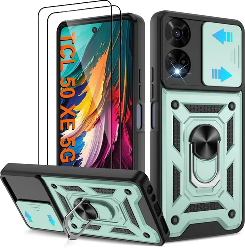 Miniatura 34 de ATUMP Funda para T-Mobile Revvl V Plus 5G con protector de pantalla HD con cubierta de cámara deslizante, soporte de anillo de rotación de 360° Negro