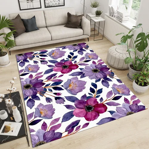 Miniatura 24 de Alfombra de área de flores simples moradas, alfombra abstracta degradada para interiores, decoración de sala de estar, cálida, suave, duradera